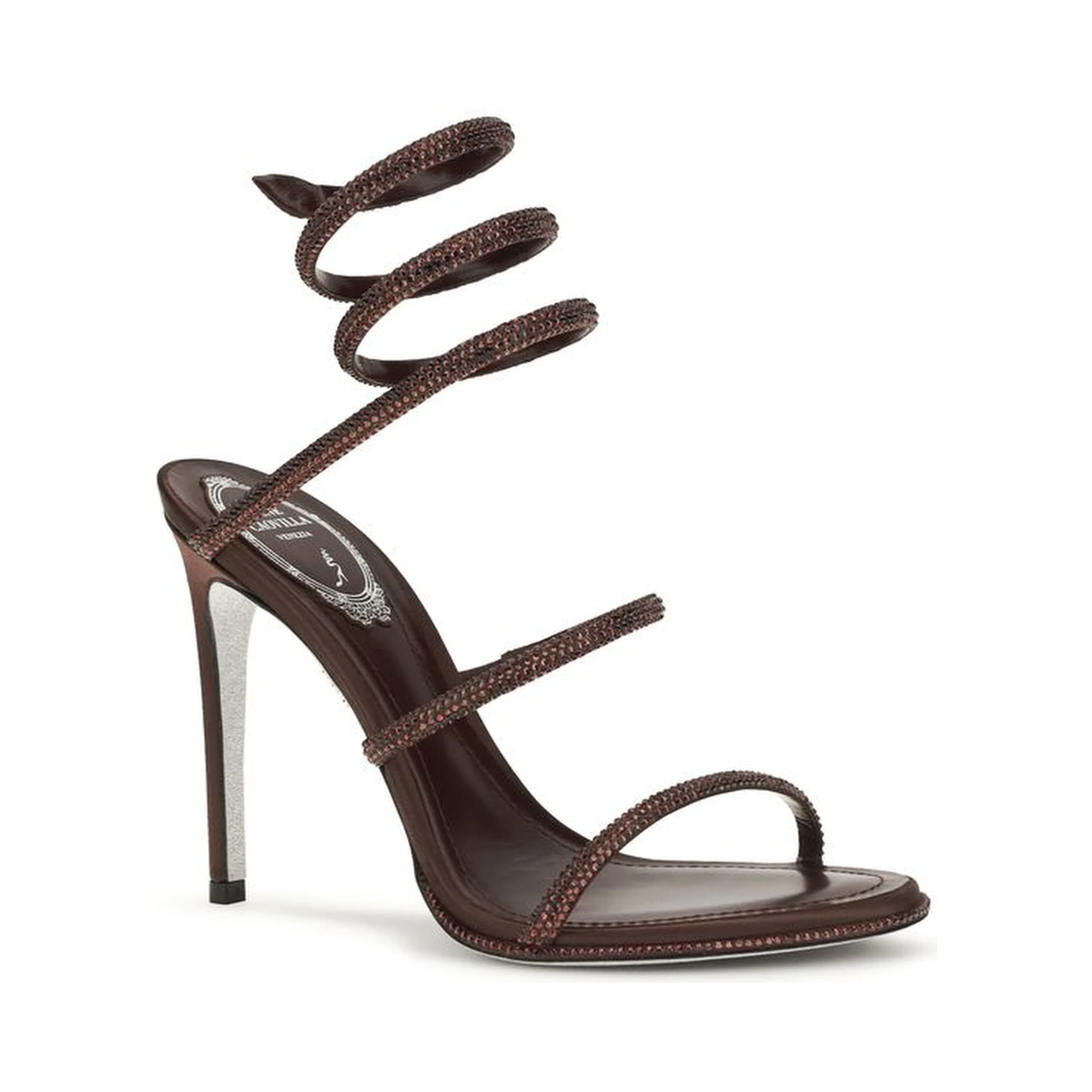Brown Silk Stiletto Heel Sandals