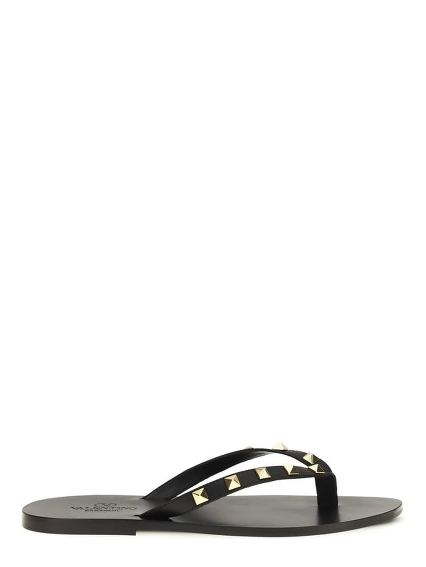 Black Calf Leather Bos Taurus Flip-Flop Sandals
