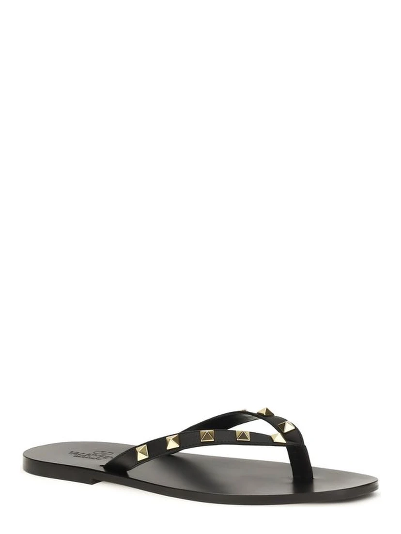 Black Calf Leather Bos Taurus Flip-Flop Sandals