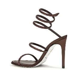 Brown Silk Stiletto Heel Sandals