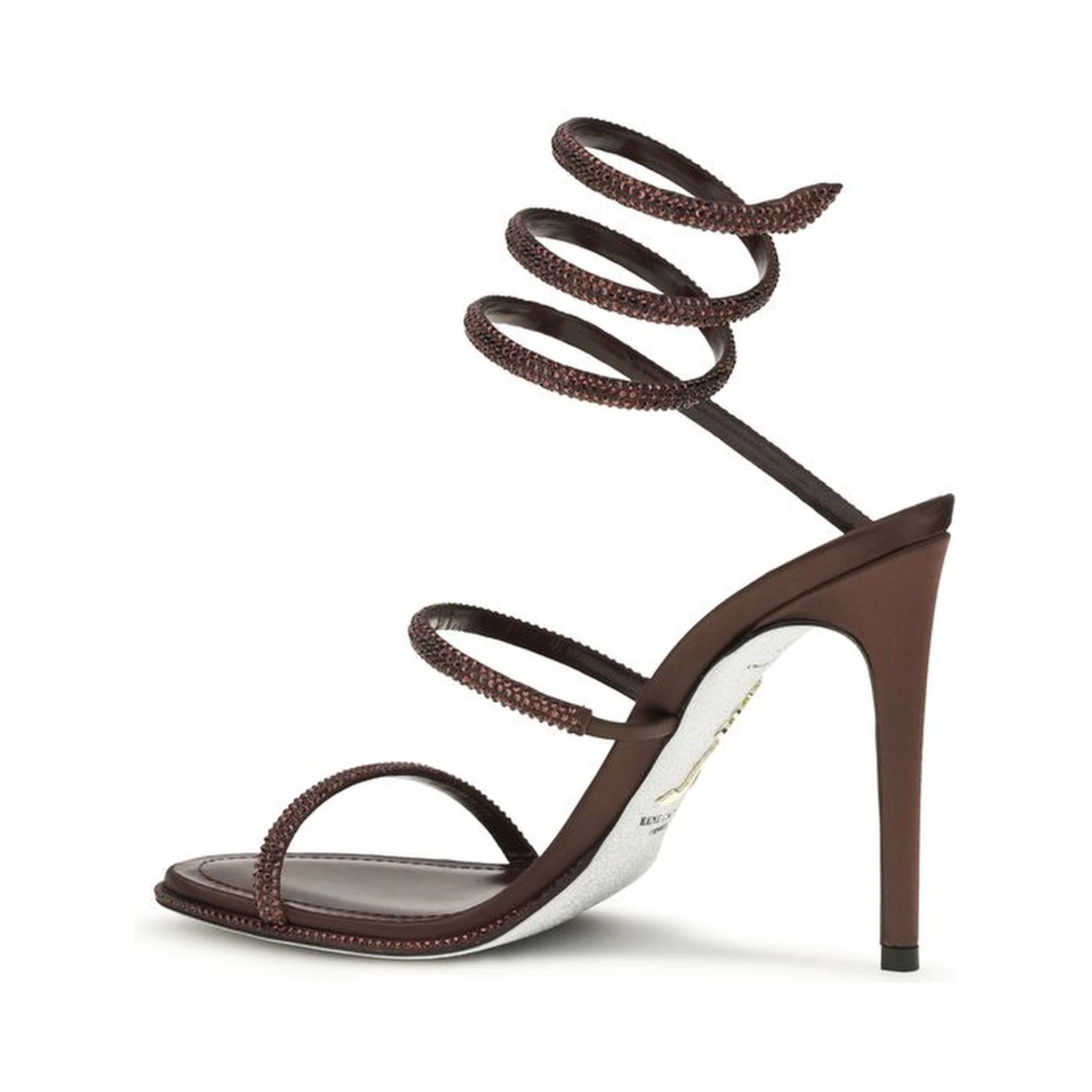 Brown Silk Stiletto Heel Sandals