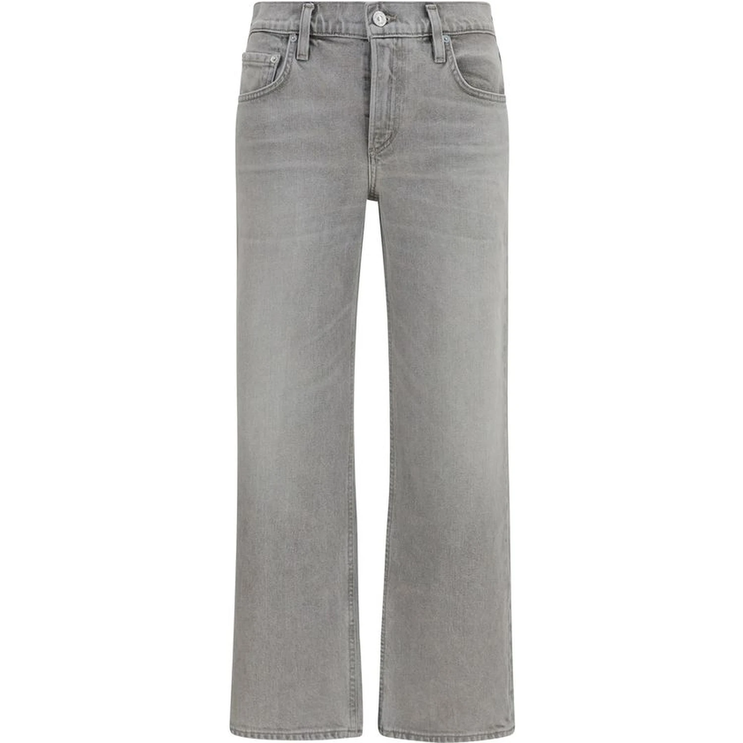 Gray Cotton Straight-Leg Jeans