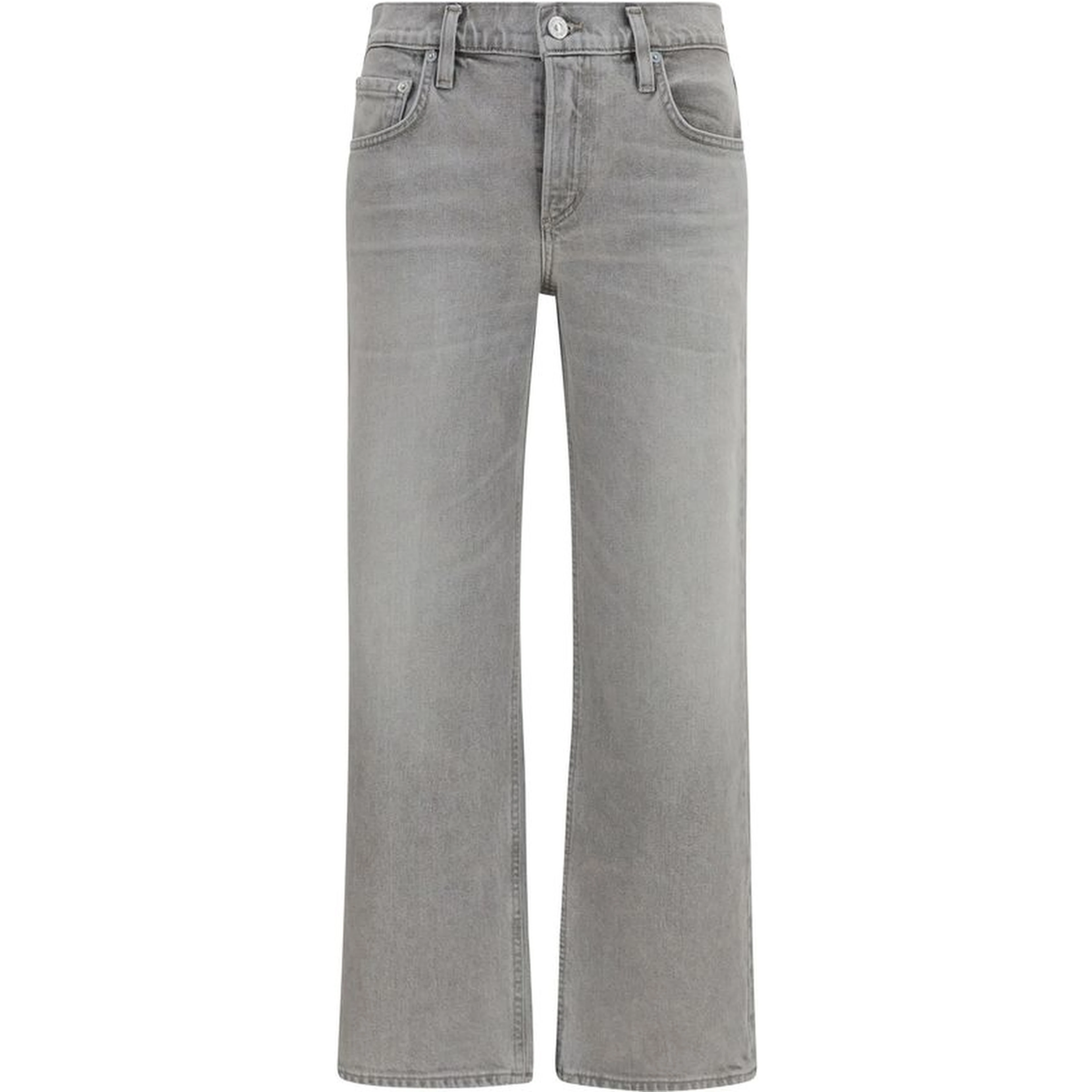 Gray Cotton Straight-Leg Jeans