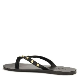 Black Calf Leather Bos Taurus Flip-Flop Sandals