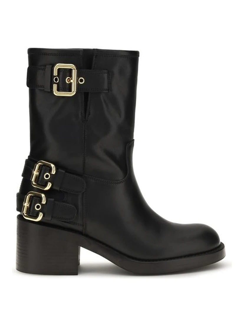 Black Calf Leather Bos Taurus Ankle Boots