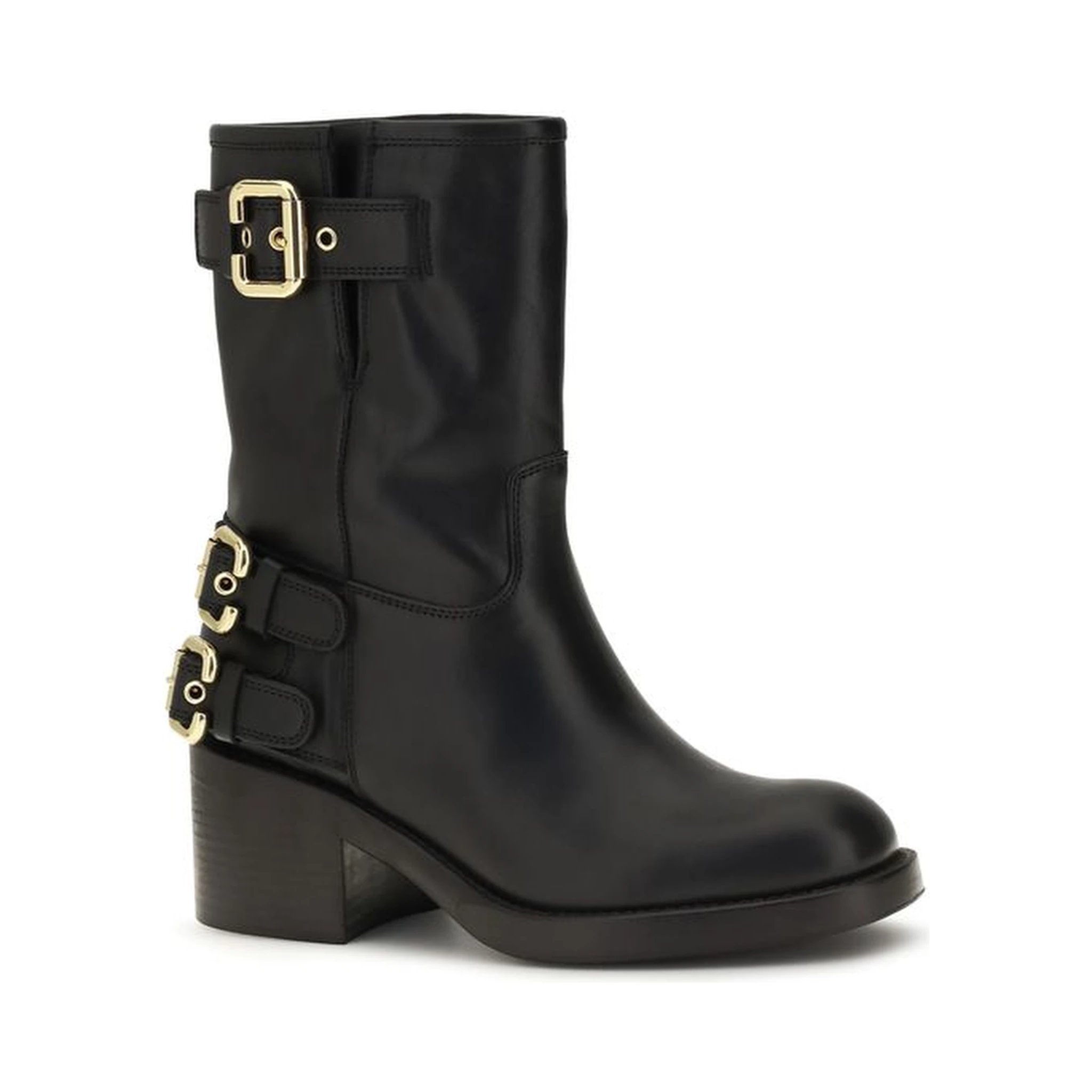 Black Calf Leather Bos Taurus Ankle Boots