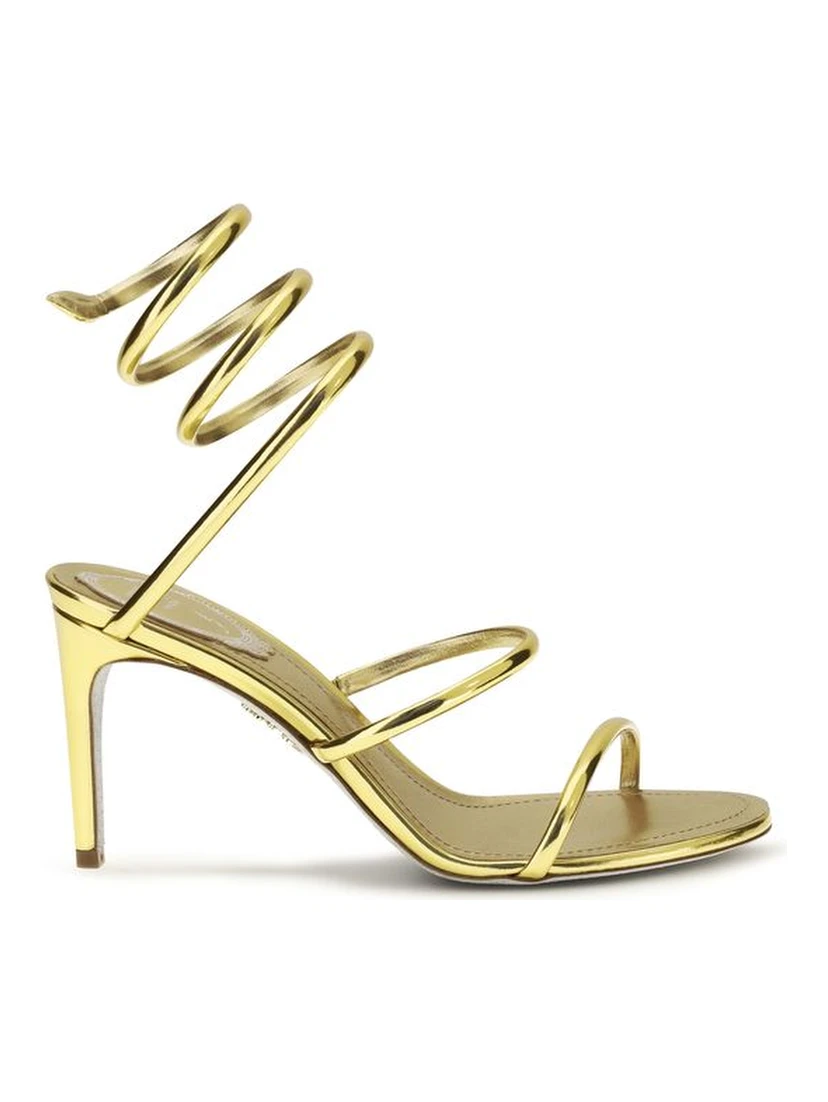 Gold Calf Leather Bos Taurus Stiletto Heel Sandals