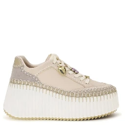 Beige Calf Leather Bos Taurus Platform Sneakers