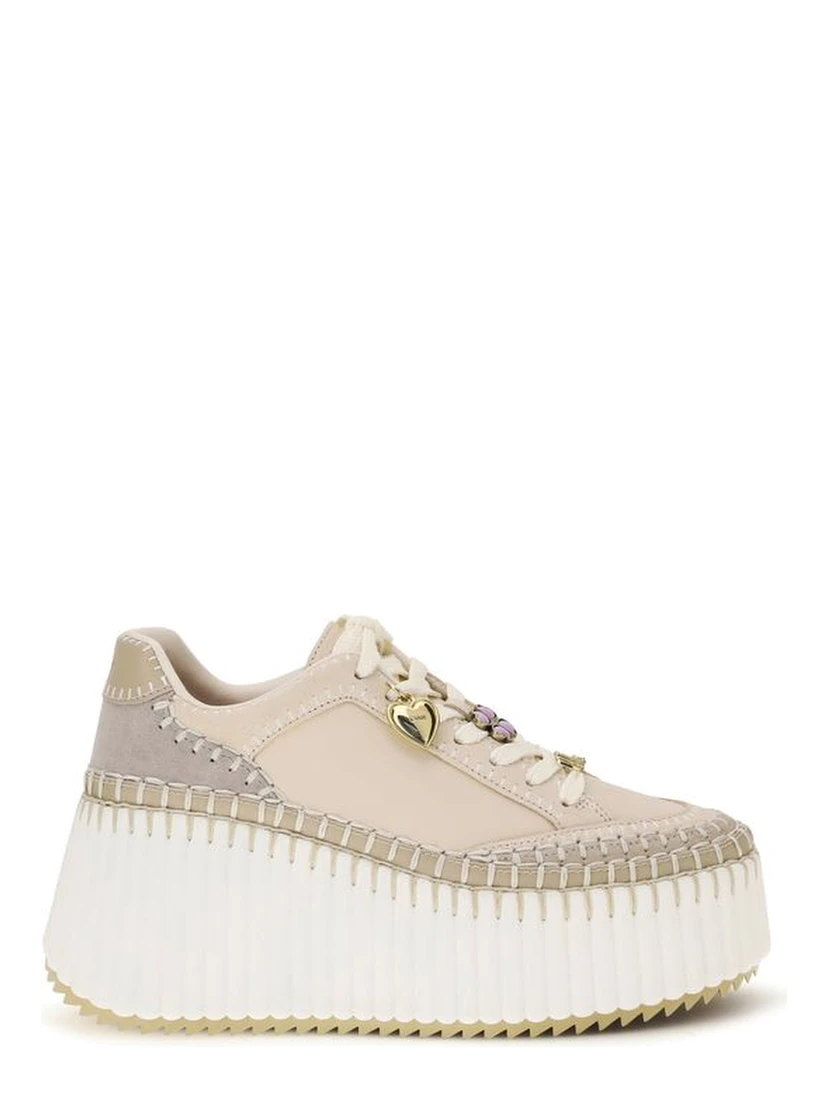 Beige Calf Leather Bos Taurus Platform Sneakers