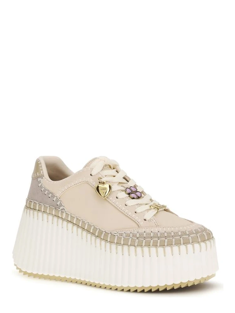 Beige Calf Leather Bos Taurus Platform Sneakers alternative
