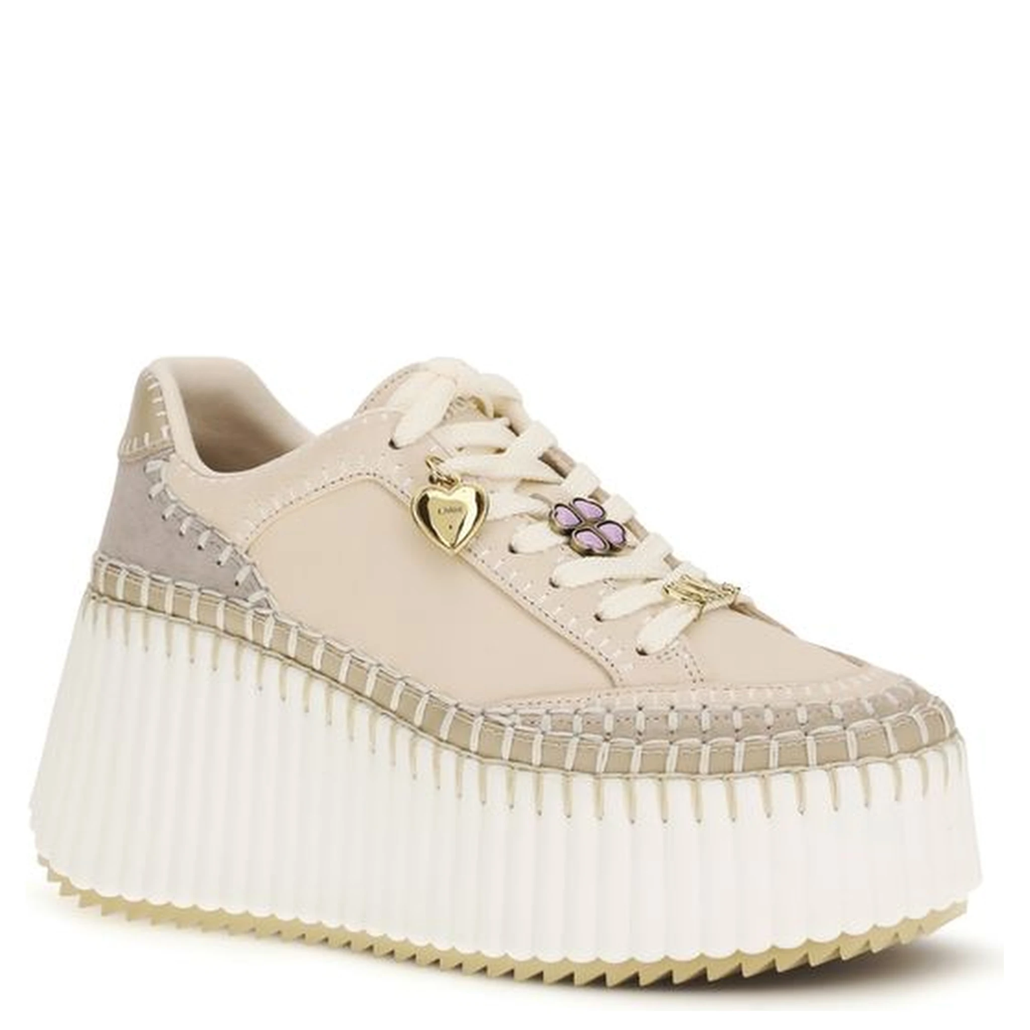 Beige Calf Leather Bos Taurus Platform Sneakers