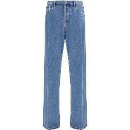 Blue Cotton Straight-Leg Jeans