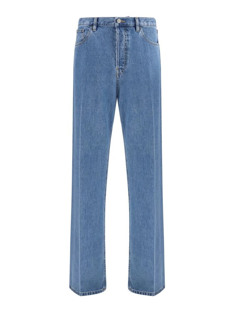 Blue Cotton Straight-Leg Jeans