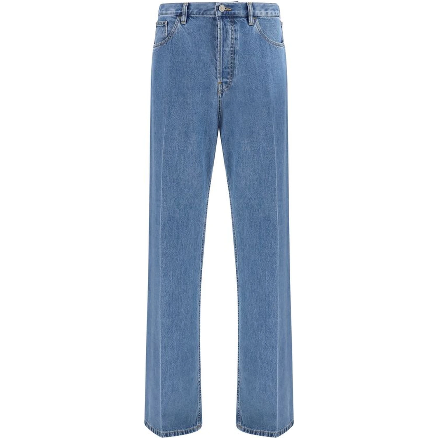 Blue Cotton Straight-Leg Jeans