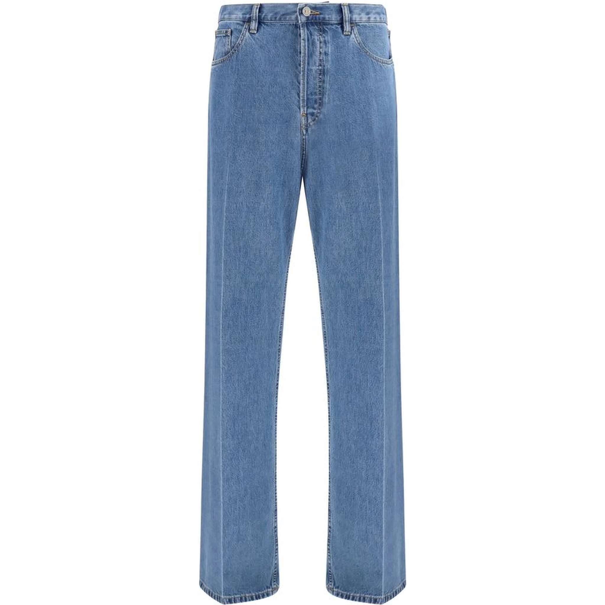 Blue Cotton Straight-Leg Jeans