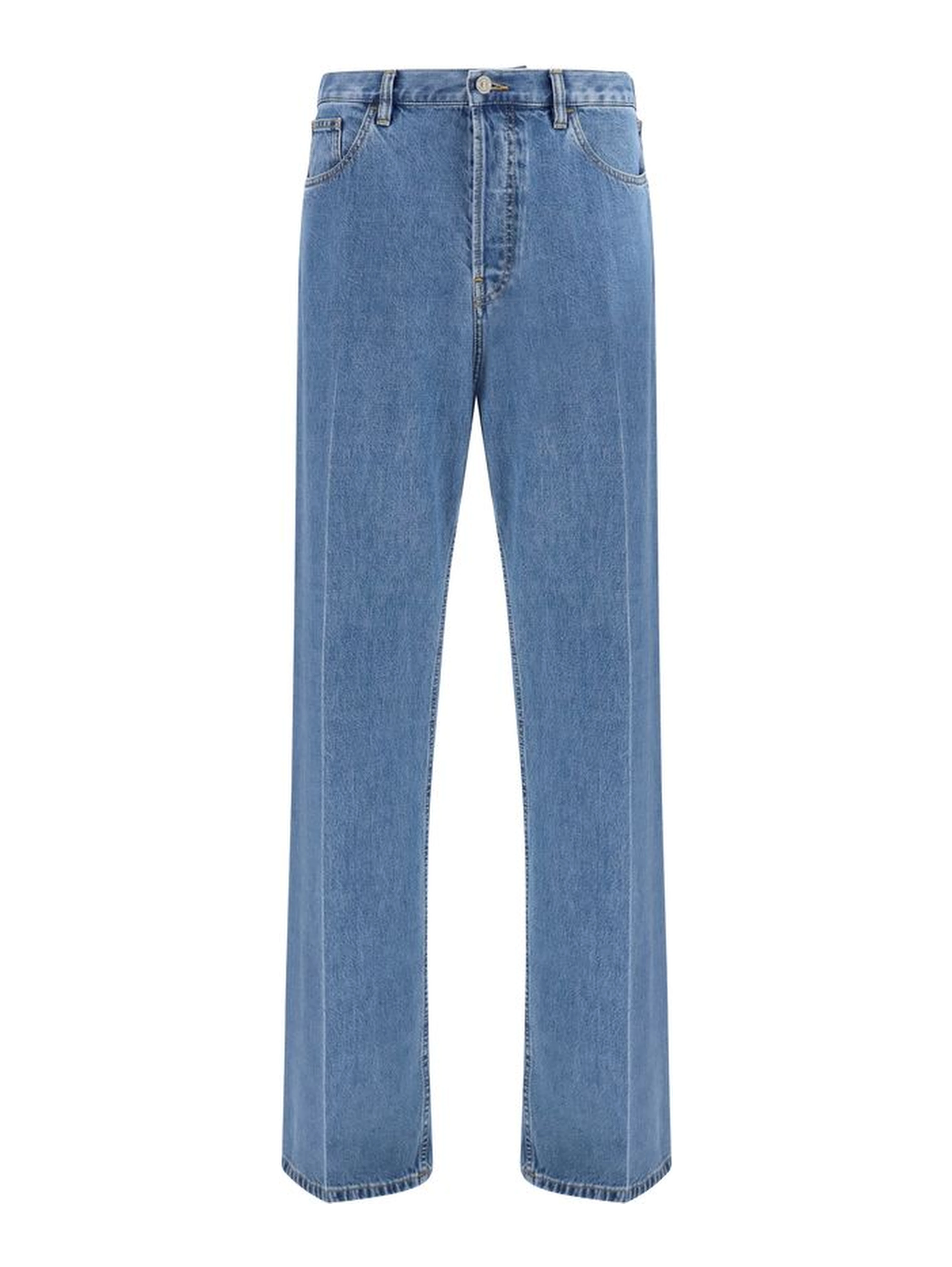 Blue Cotton Straight-Leg Jeans