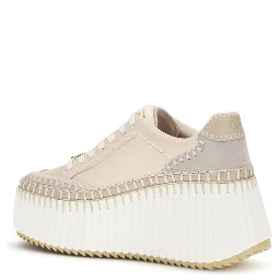 Beige Calf Leather Bos Taurus Platform Sneakers