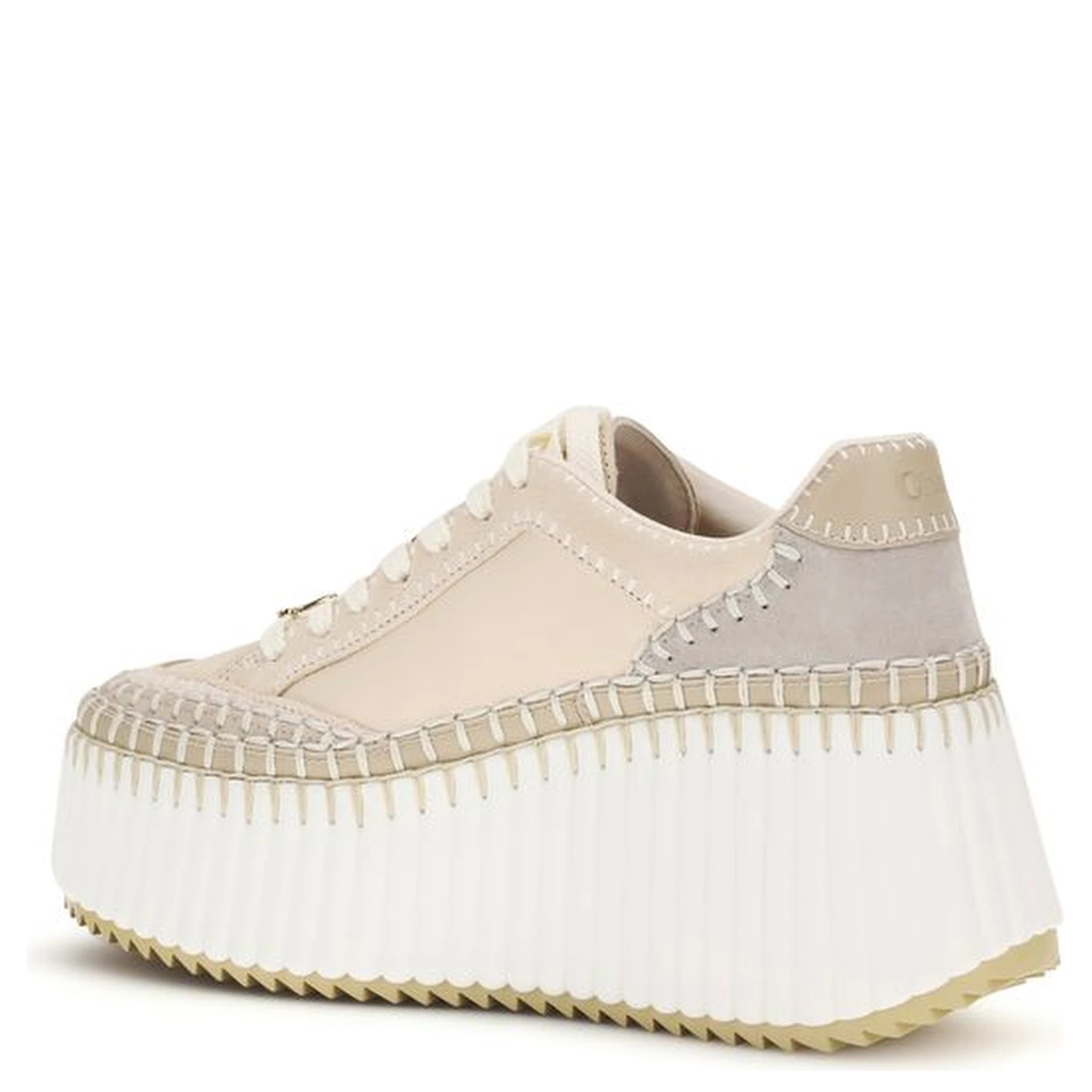Beige Calf Leather Bos Taurus Platform Sneakers