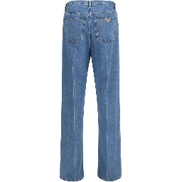 Blue Cotton Straight-Leg Jeans