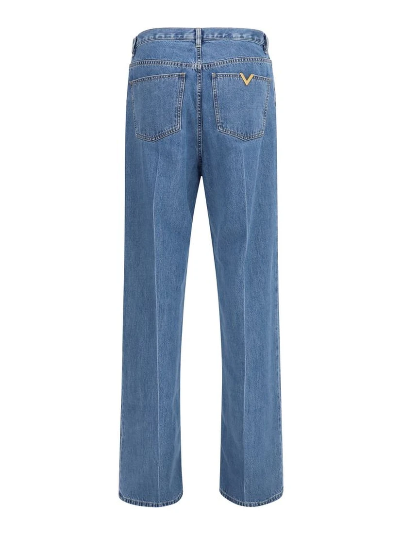 Blue Cotton Straight-Leg Jeans