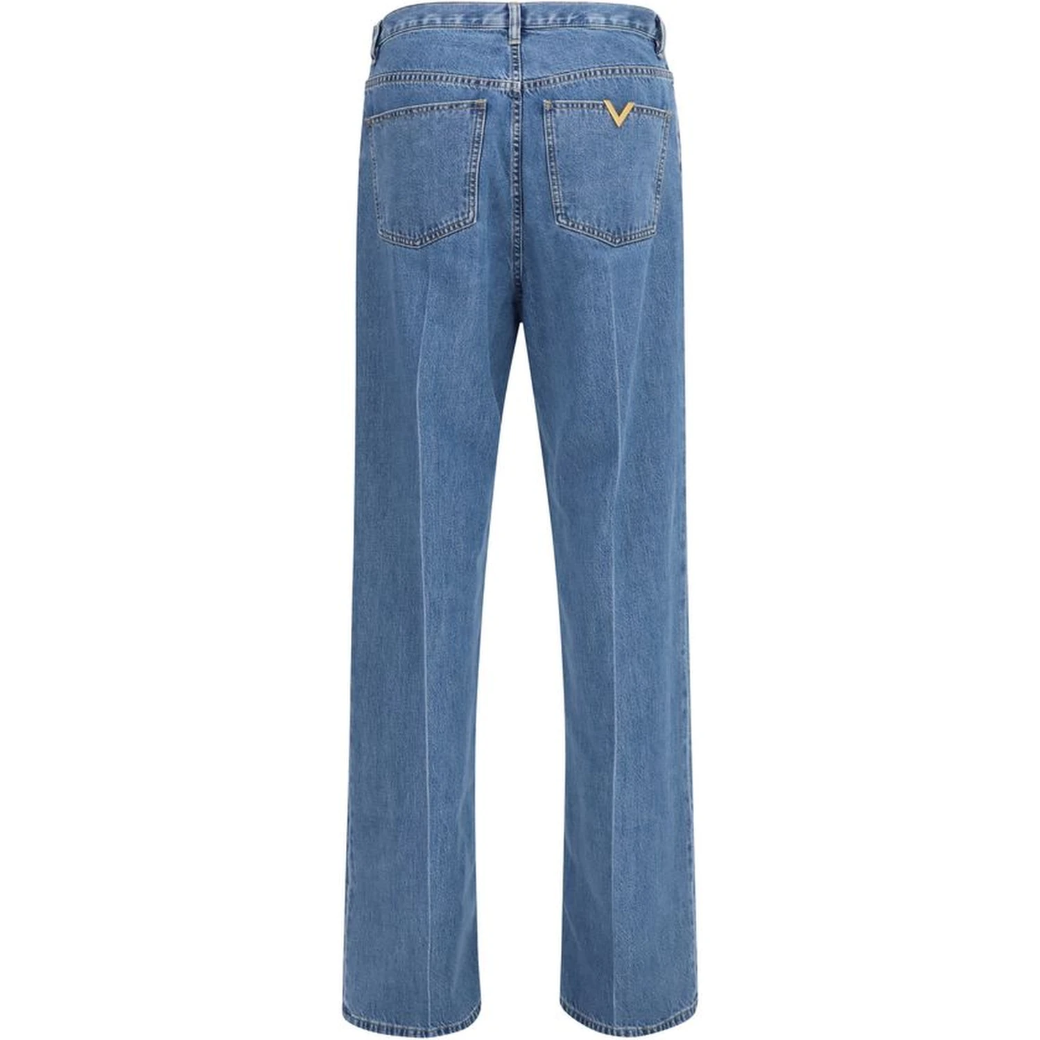 Blue Cotton Straight-Leg Jeans