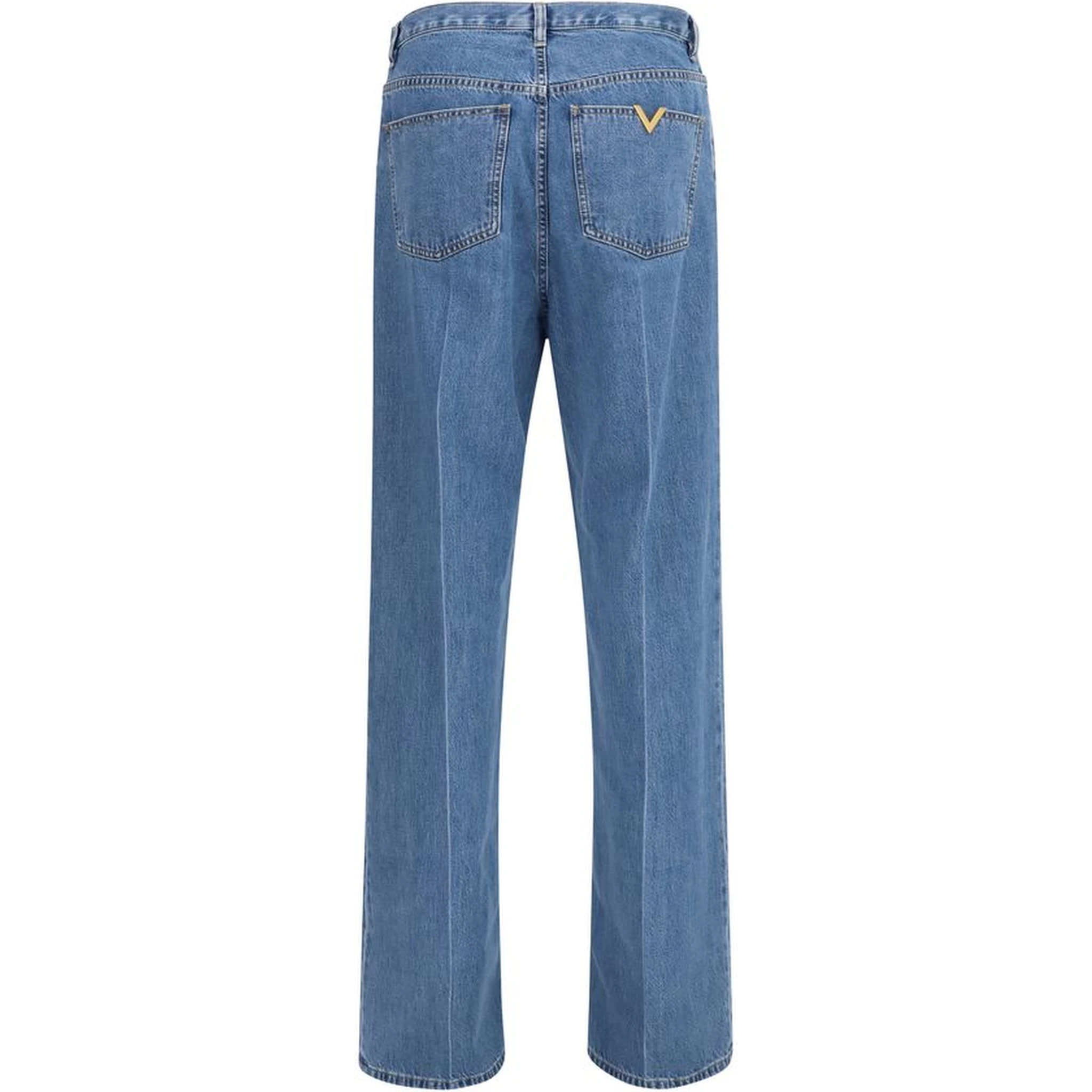 Blue Cotton Straight-Leg Jeans