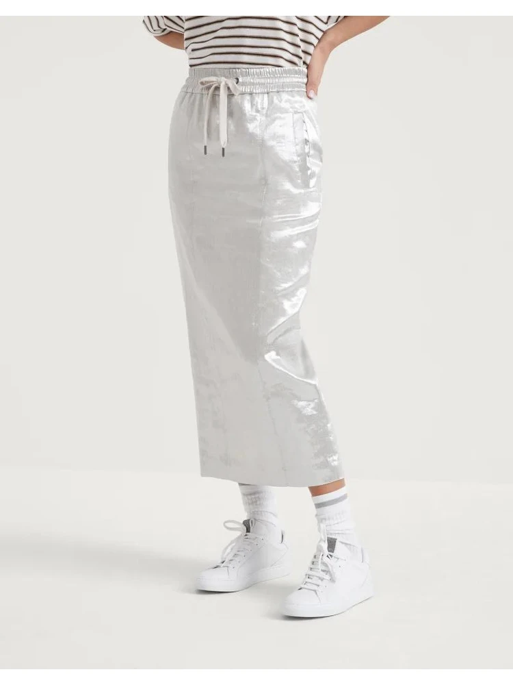 Silver Linen Long Skirt