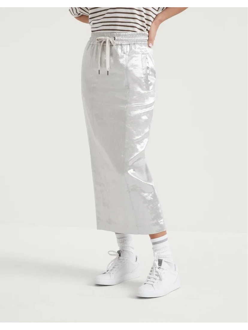 Silver Linen Long Skirt