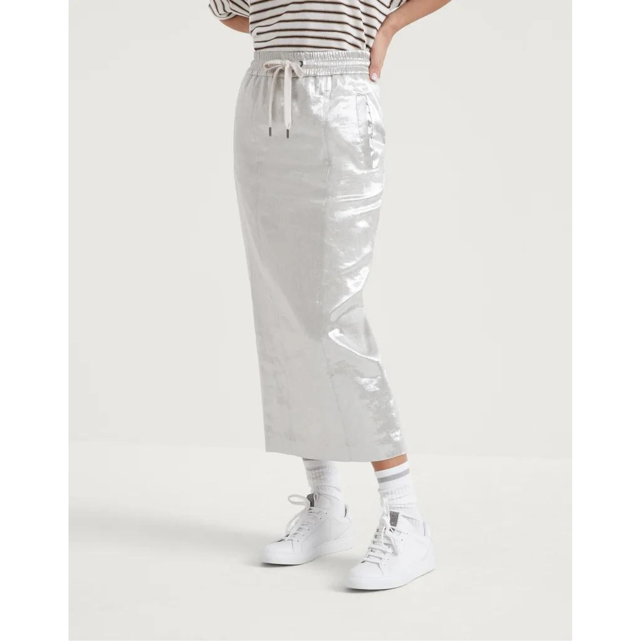 Silver Linen Long Skirt