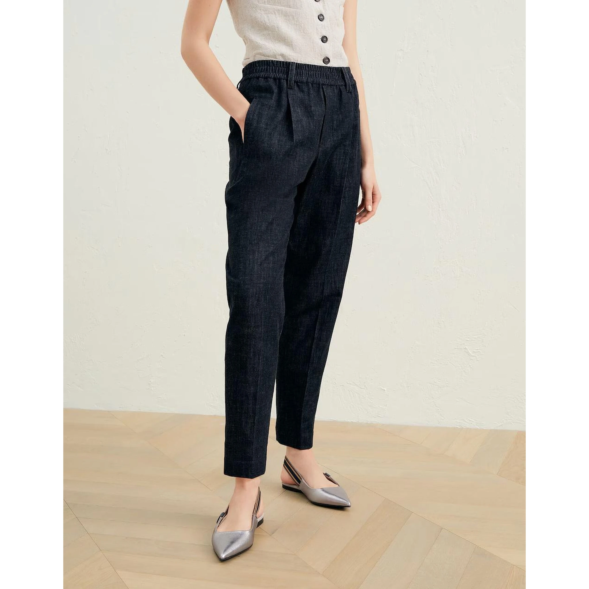 Black Cotton Casual Pants