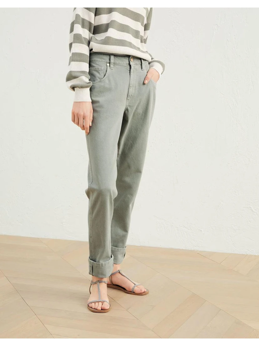 Green Cotton Casual Pants