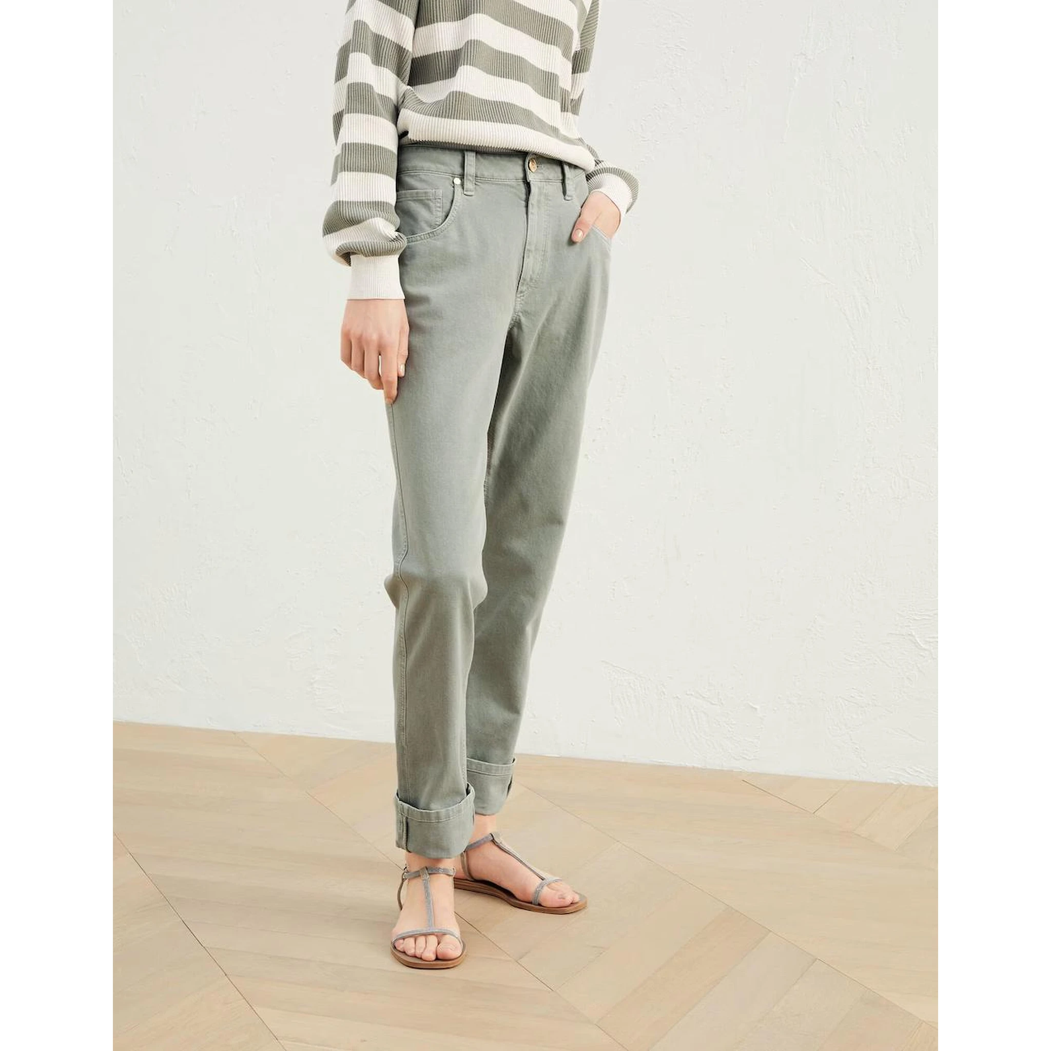 Green Cotton Casual Pants