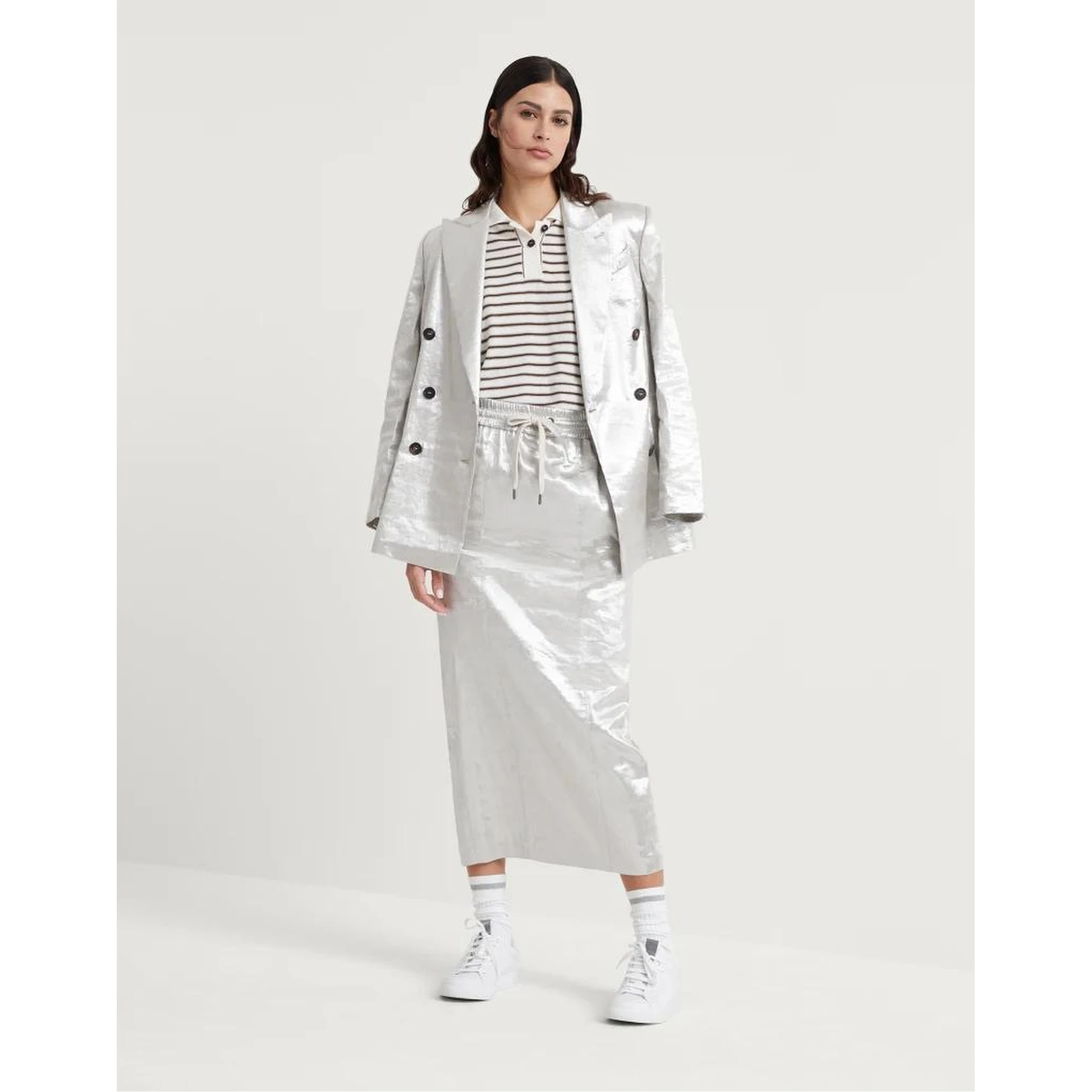 Silver Linen Long Skirt