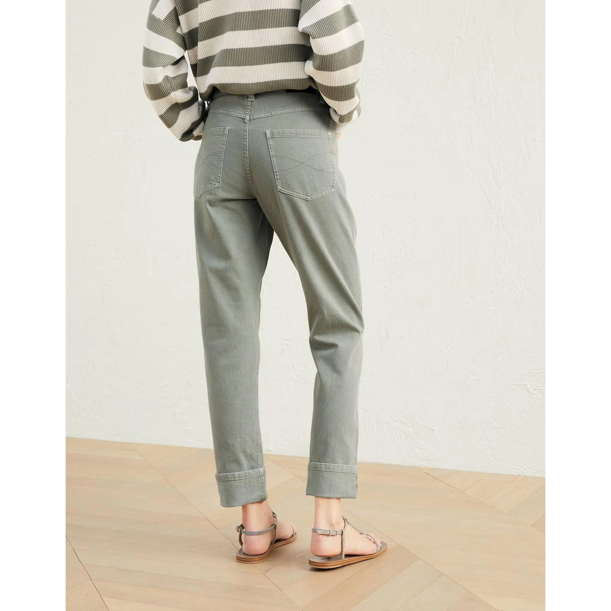 Green Cotton Casual Pants