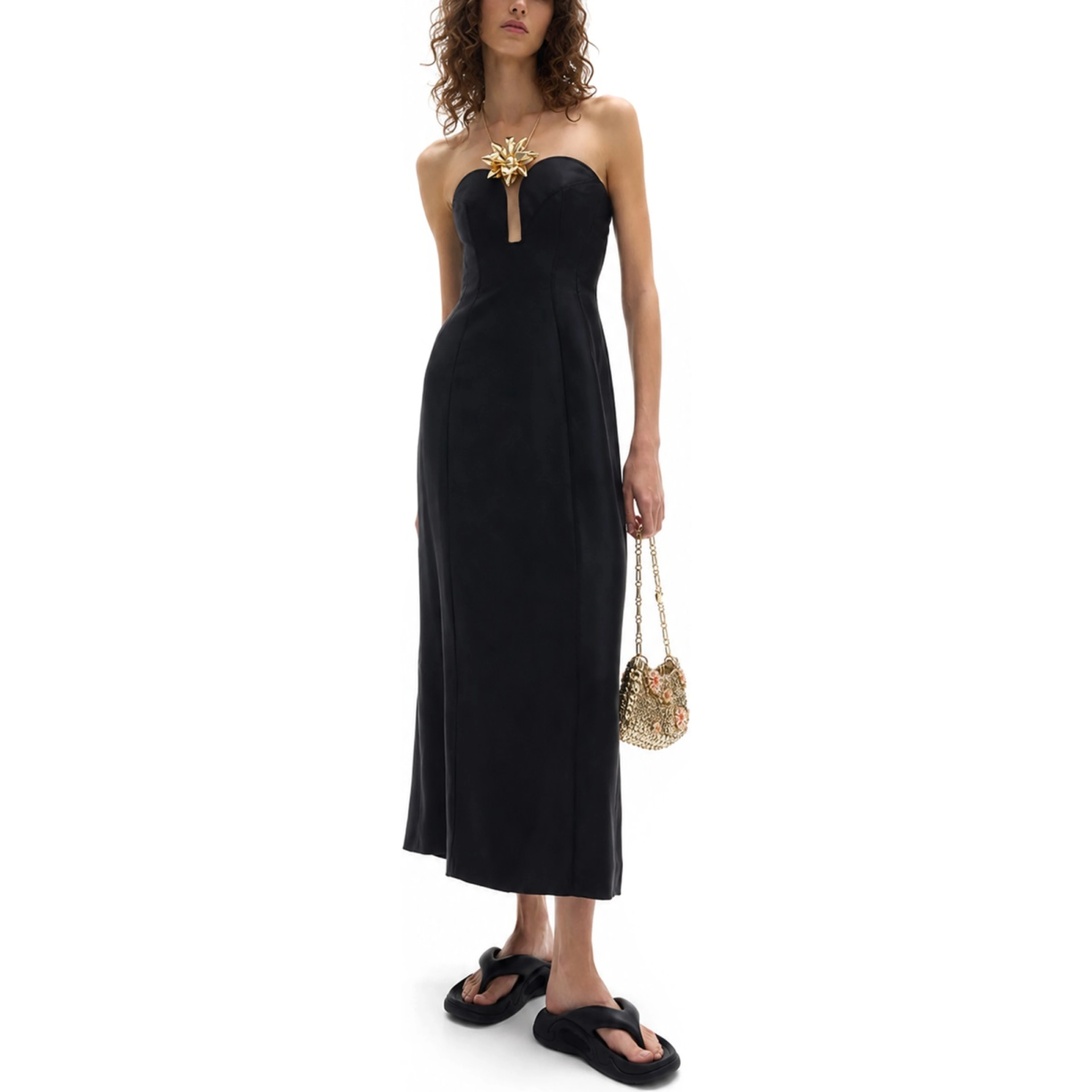 ABITO MIDI CON BUSTIER STRUTTURATO A FORMA DI CUORE