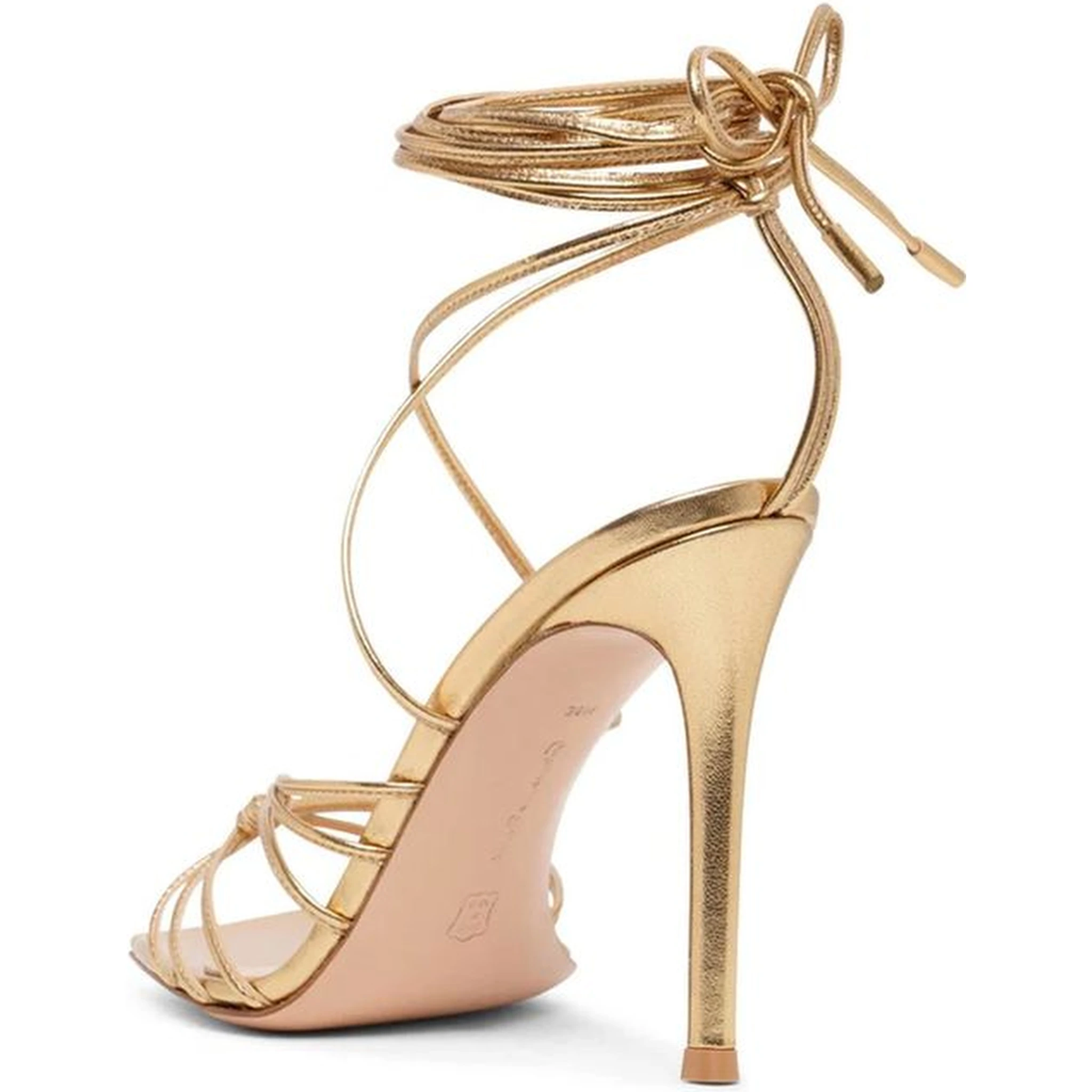 Gold Calfskin Stiletto Heel Sandals