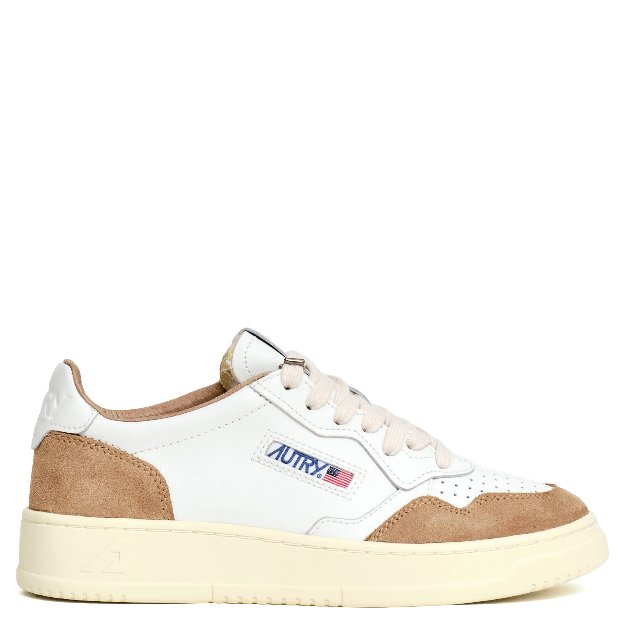 Sneakers Medalist Low In Pelle Soft Bianca, Suede Beige