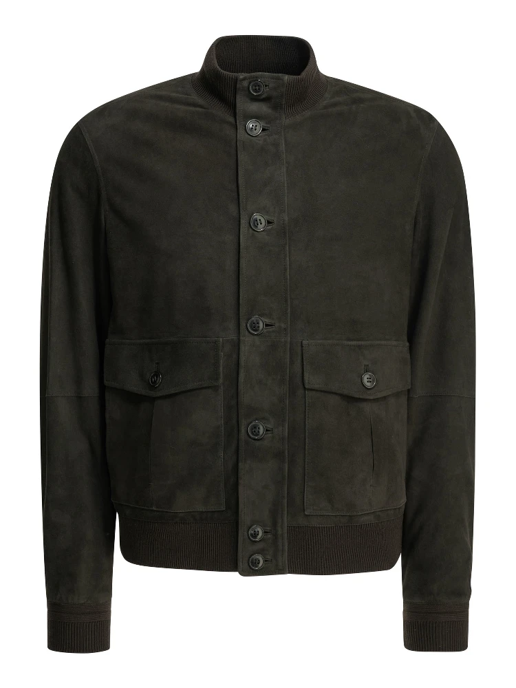 Suede leather jacket with buttons