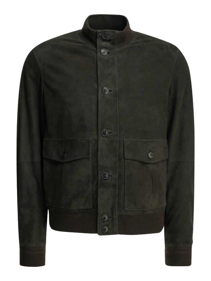 Suede leather jacket with buttons