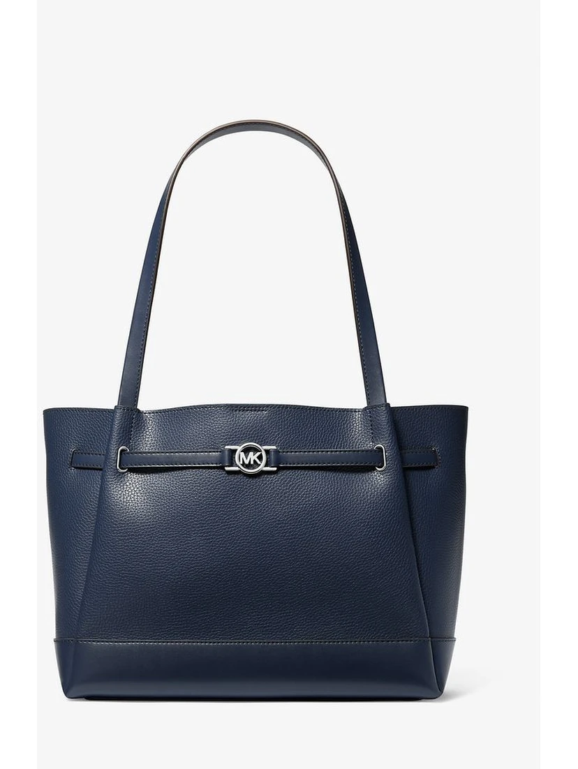 Blue Leather Tote Bag
