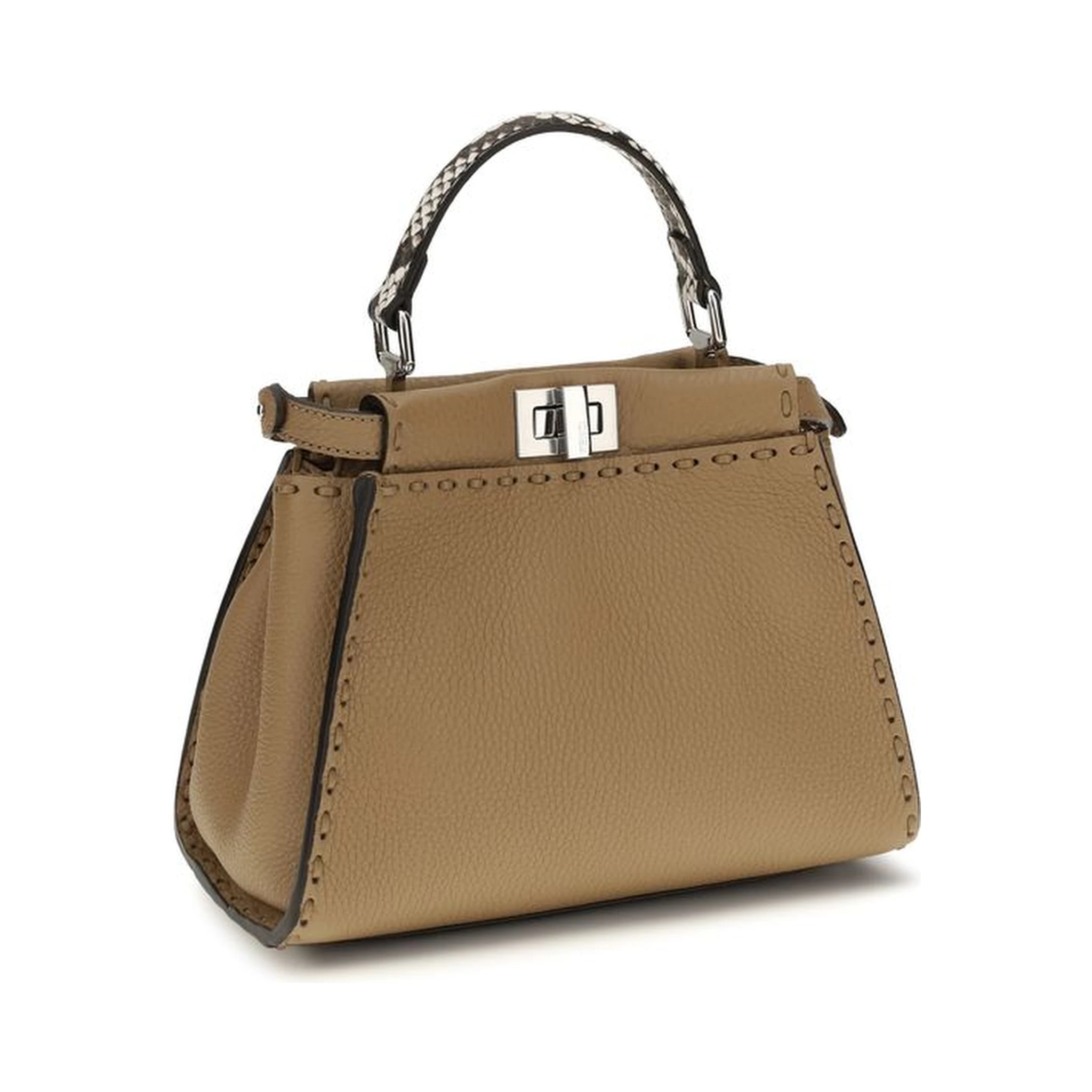 Beige Calf Leather Bos Taurus Handbag