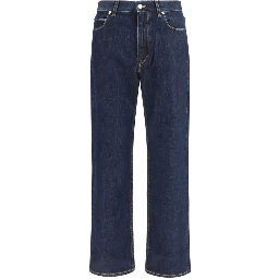 Blue Cotton Straight-Leg Jeans