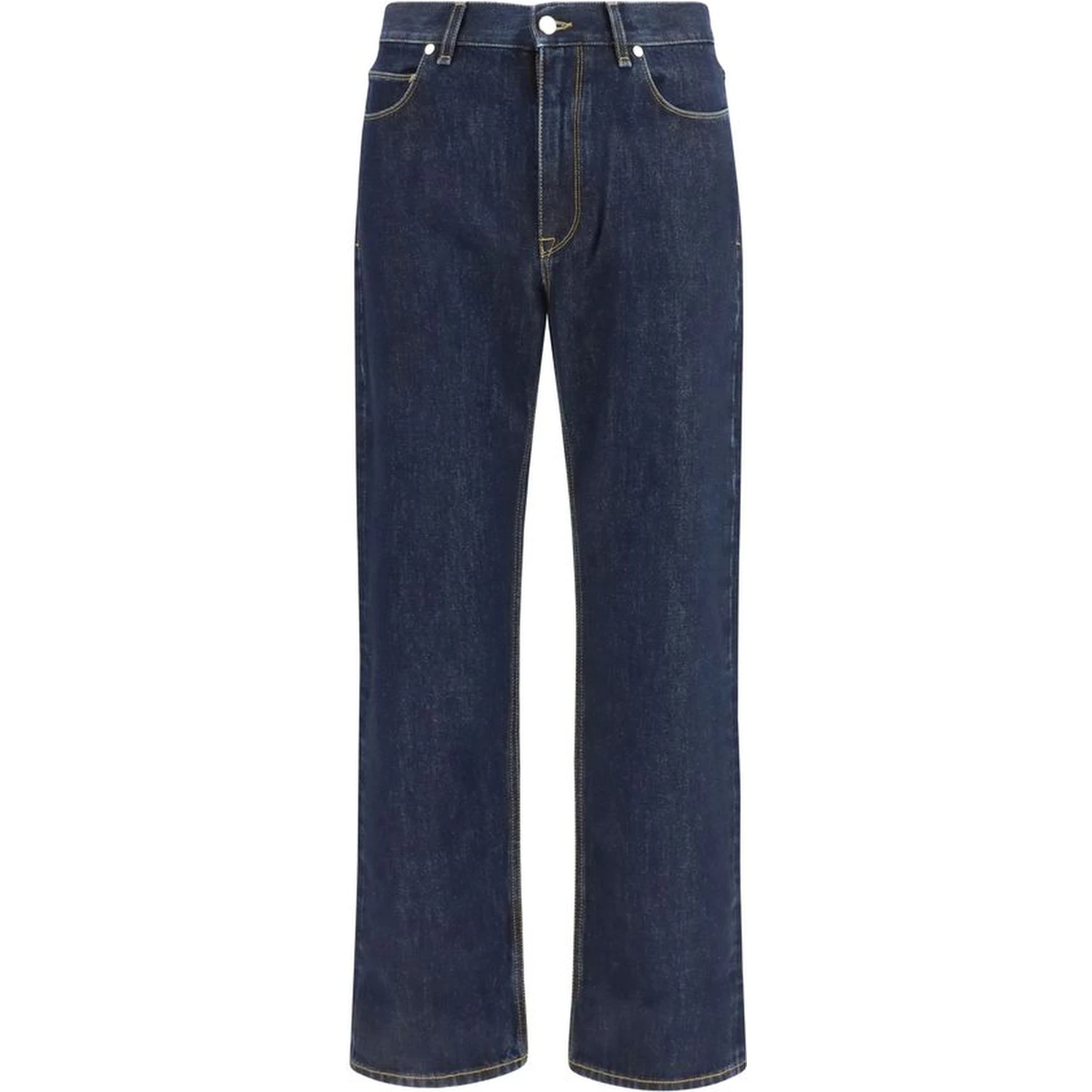 Blue Cotton Straight-Leg Jeans