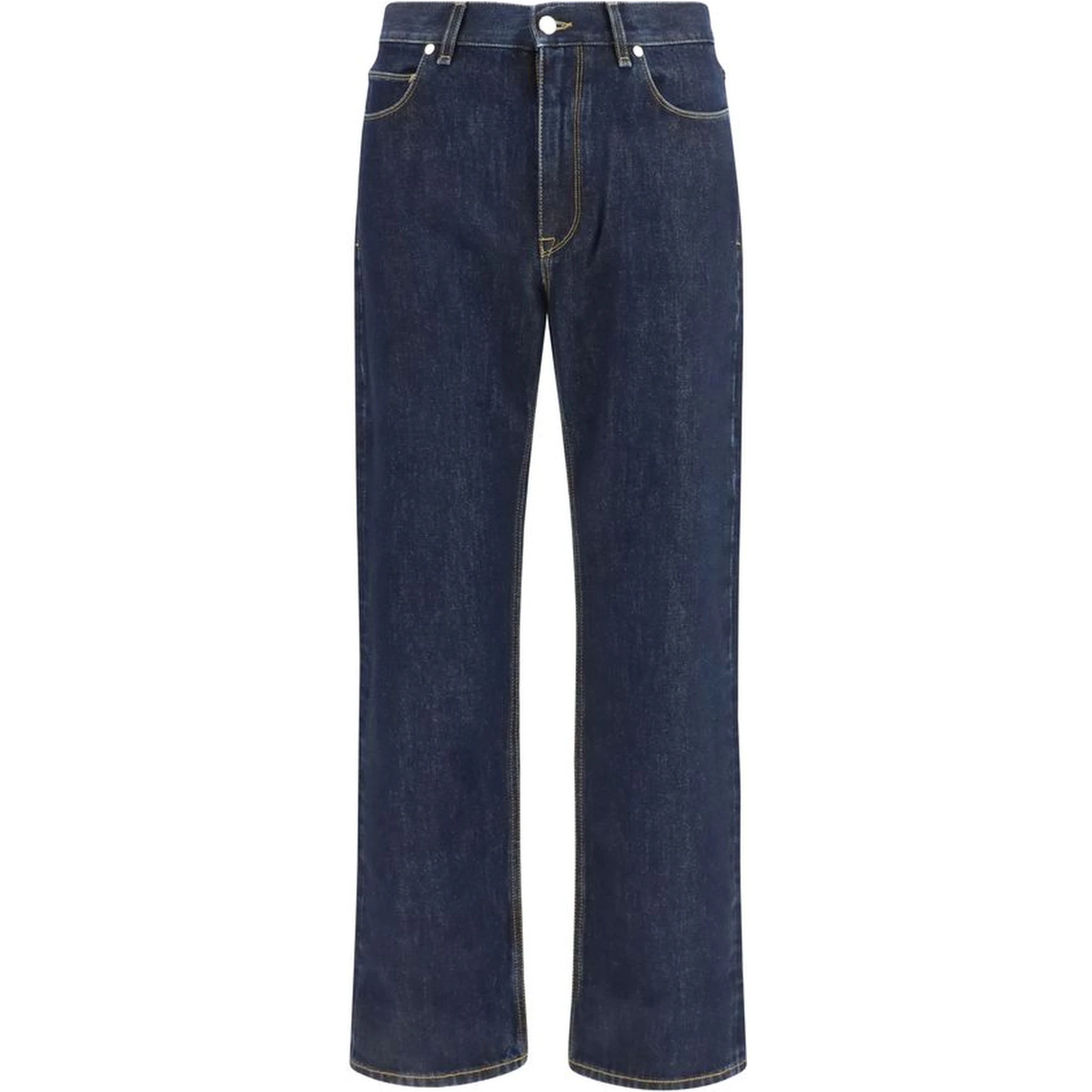 Blue Cotton Straight-Leg Jeans