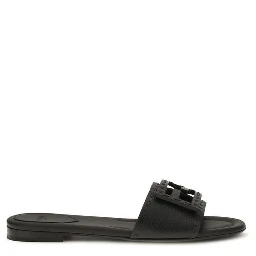 Black Calf Leather Bos Taurus Flat Sandals