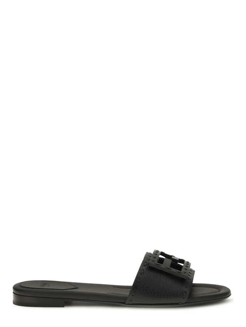 Black Calf Leather Bos Taurus Flat Sandals