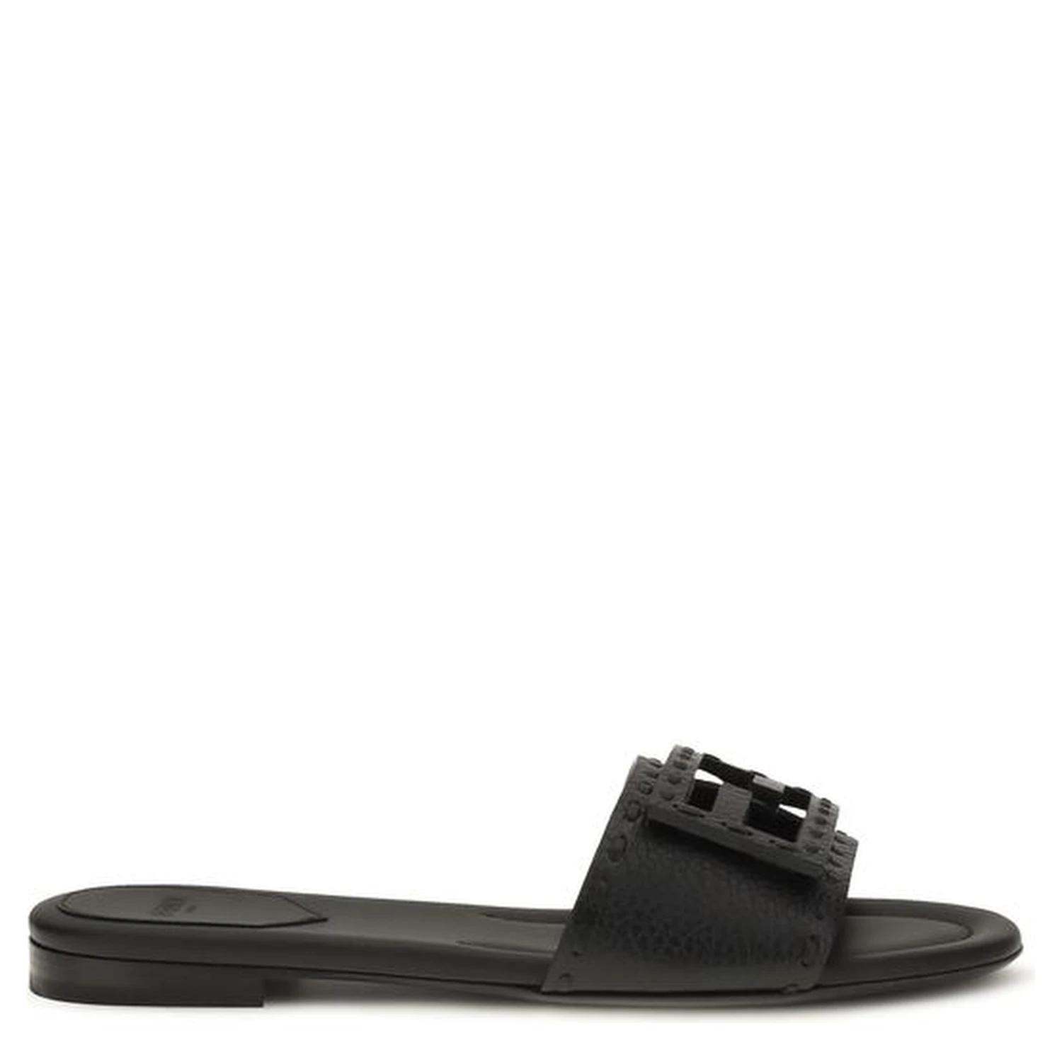 Black Calf Leather Bos Taurus Flat Sandals