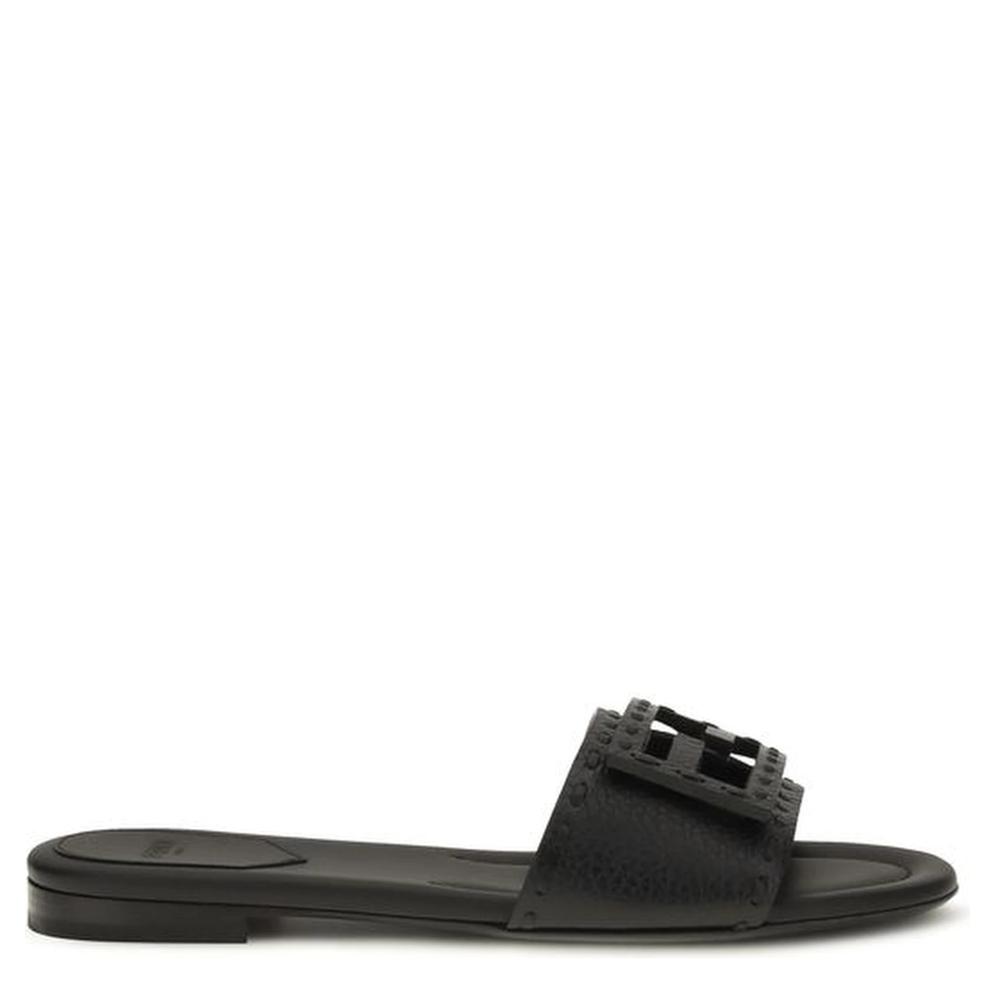 Black Calf Leather Bos Taurus Flat Sandals