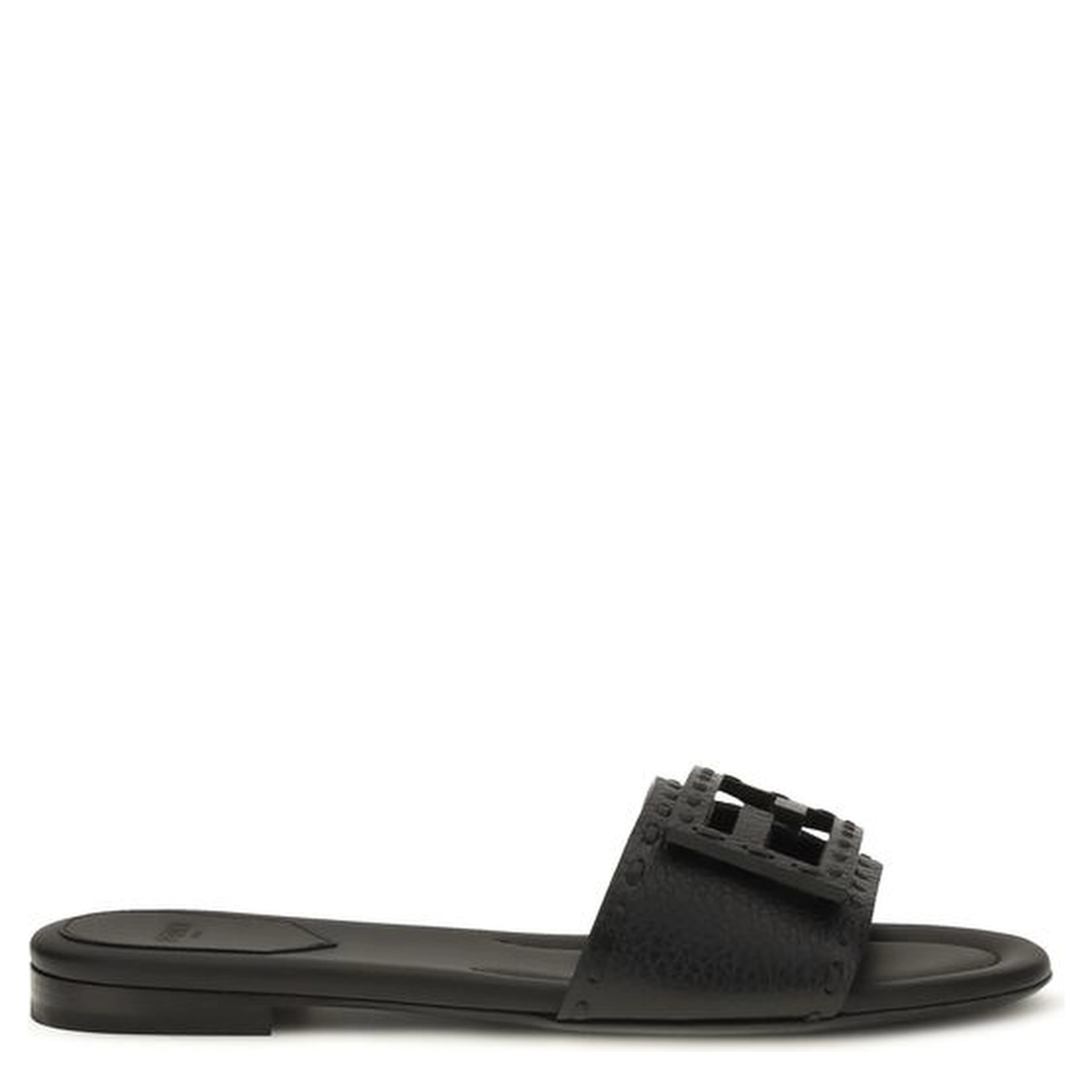 Black Calf Leather Bos Taurus Flat Sandals
