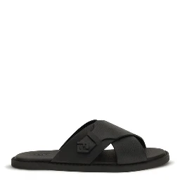 Black Calf Leather Bos Taurus Flat Sandals
